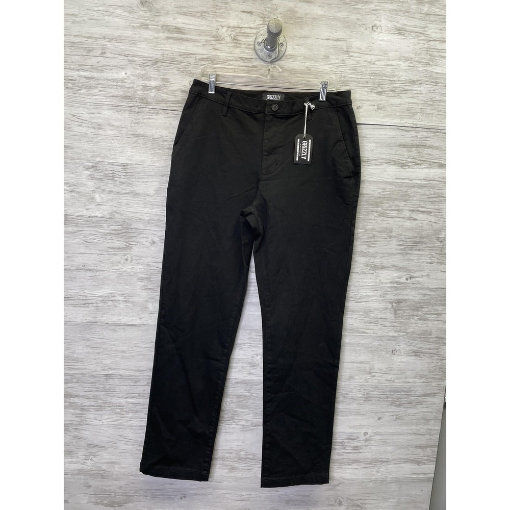Grizzly Mens 33x32 Black Chino Pants Stretch Cotton Slim‎ Tapered TB20050 NEW